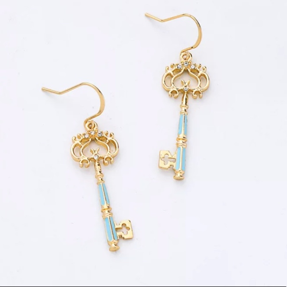 NEW 💎 Gold & Blue enamel Key Earrings